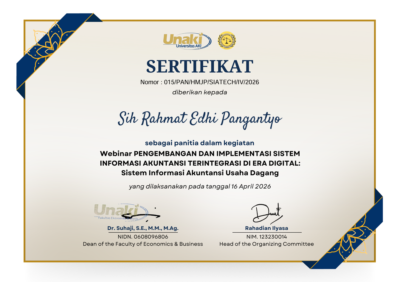Panitia Webinar SIA Usaha Dagang